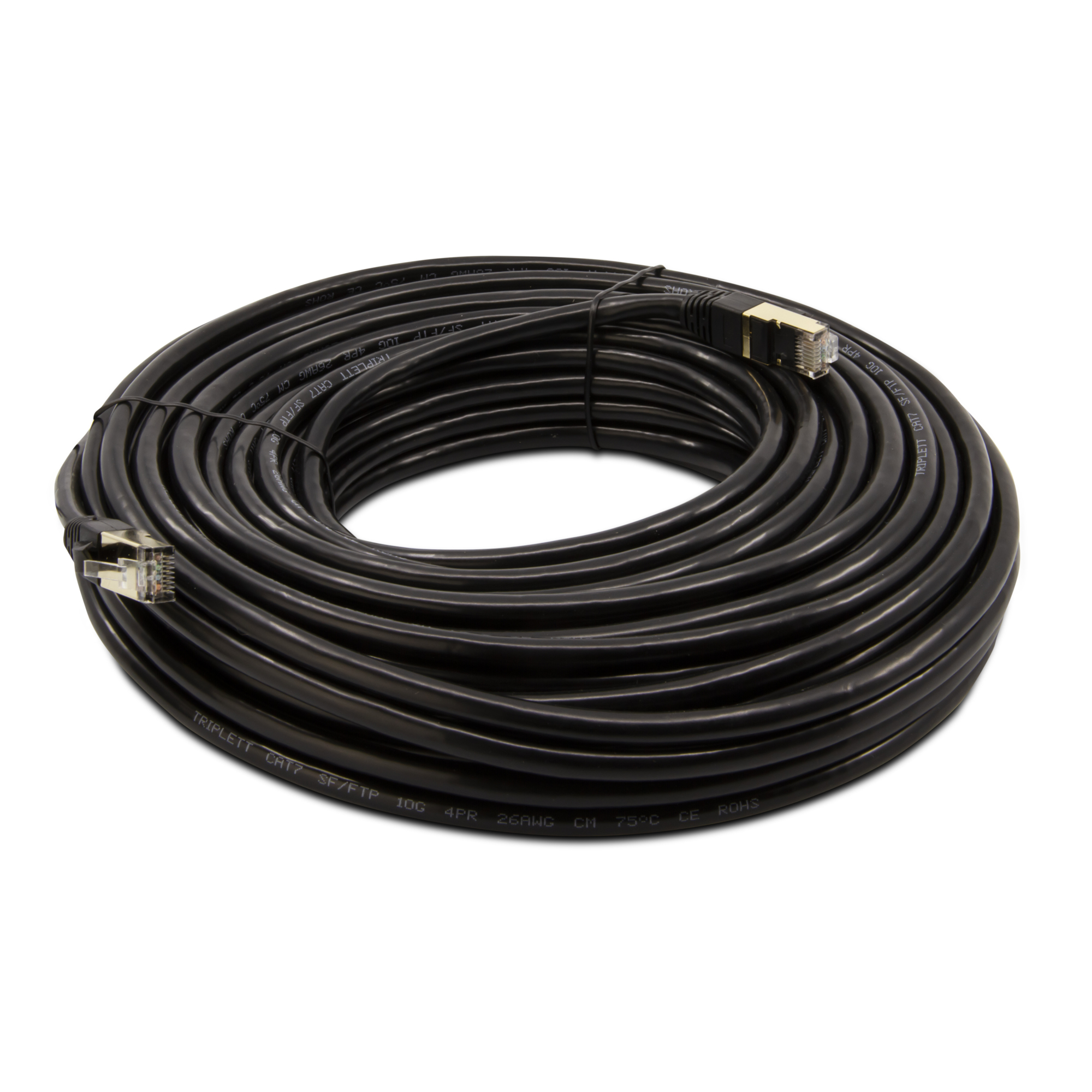 Triplett CAT7-75BK CAT 7 10GBPS Professional Grade, SF/FTP 26AWG, Stranded Patch Cable 75' Black